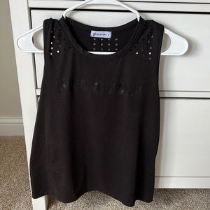 Black Peloton workout tank - cutout detail